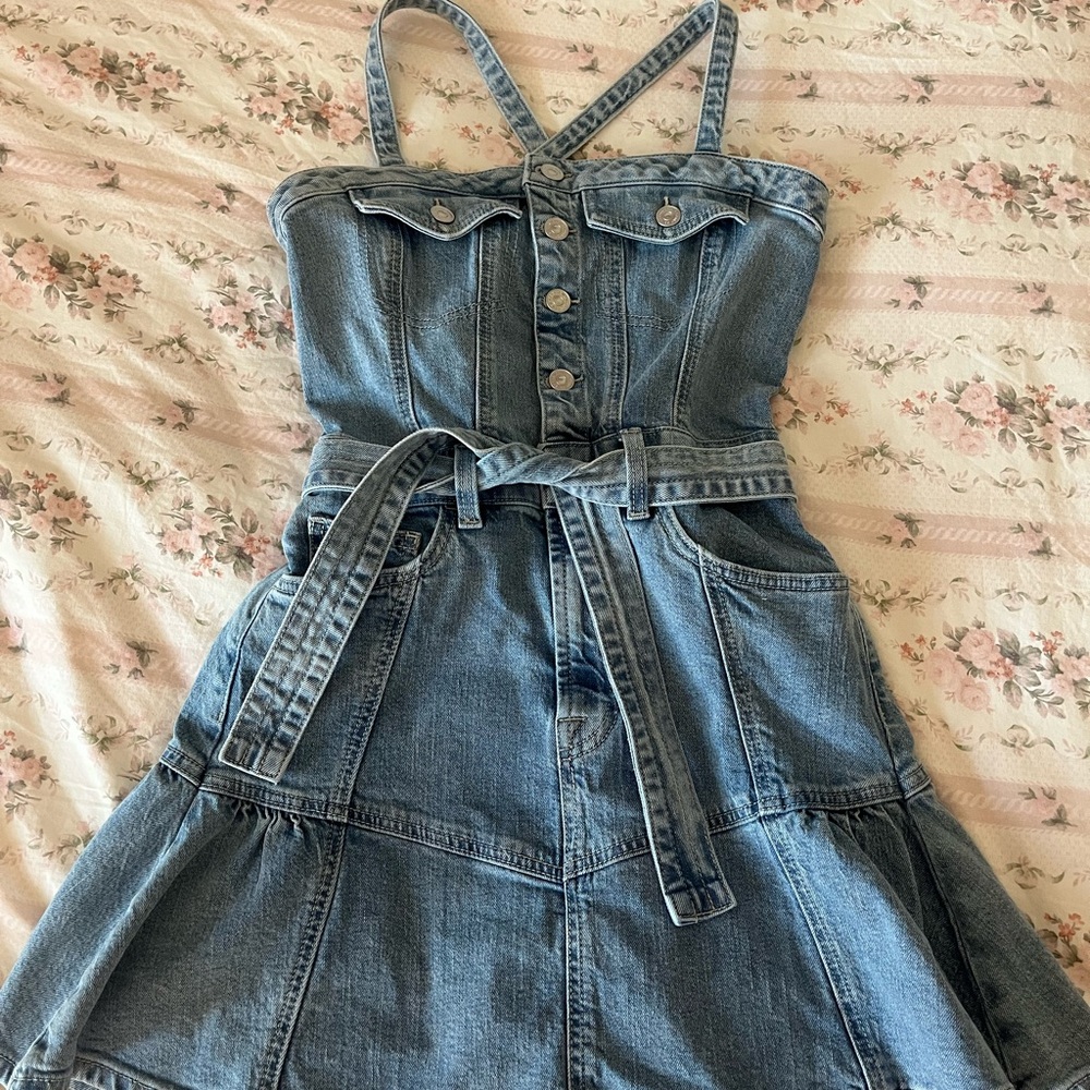 7 For All Mankind Blue Denim Mini Dress